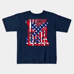 USA American Flag Patriotic Day Typography Vintage retro T-Shirt for Men, Women & Kids" Kids T-Shirt